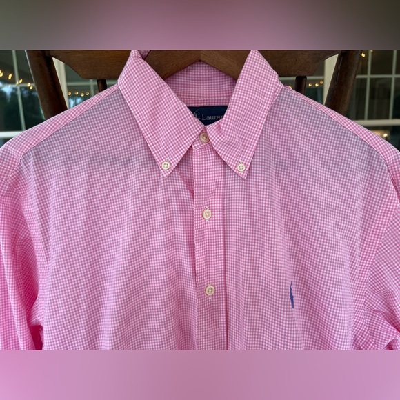 Ralph Lauren Men’s Shirt Button Down Pink White Gingham Long Sleeve Custom Fit M - Picture 1 of 15
